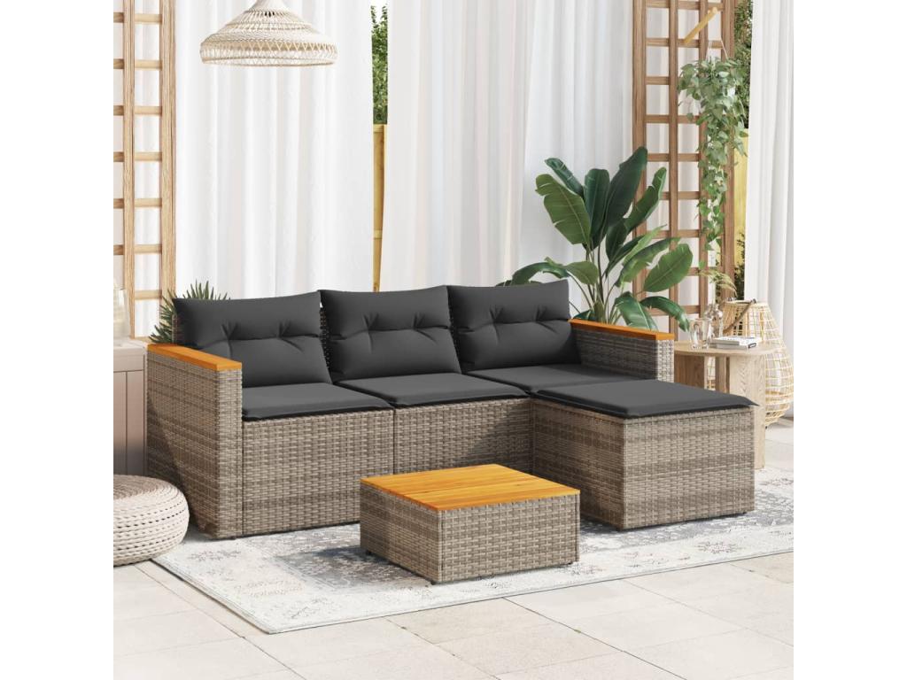 Salon de jardin avec coussins 3 pièces gris résine tressée LBMN23792