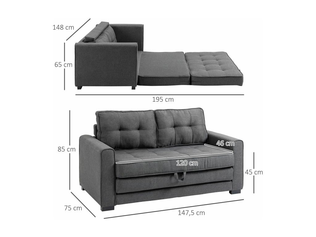 Canapé convertible 2 places design contemporain assise dossier capitonnés polyester aspect lin gris YMSS26851