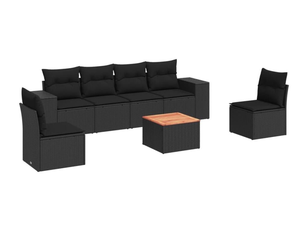 Salon de jardin 7 pcs avec coussins noir résine tressée AIHO05907