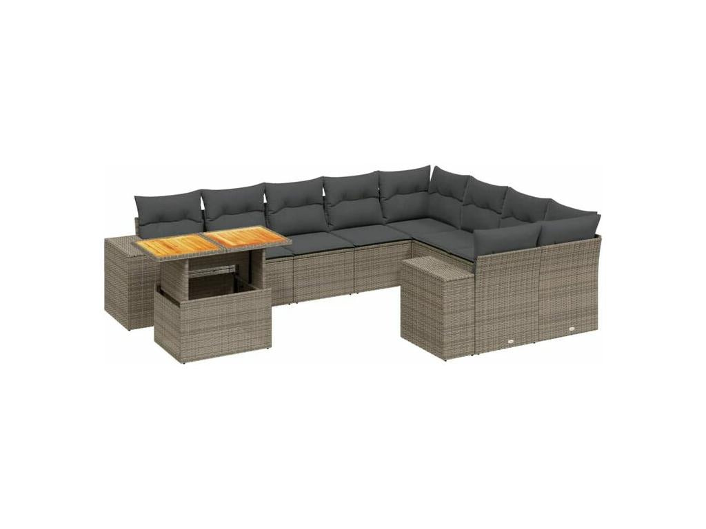 Salon de jardin avec coussins 10 pcs gris résine tressée DANK35891