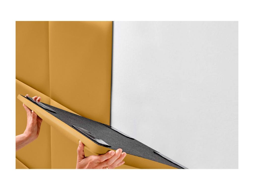 Lysvia Tête de lit capitonnée en similicuir de qualité Lysvia inférieure composée de panneaux autocollants interchangeables moutarde 95 cm MPUA80398