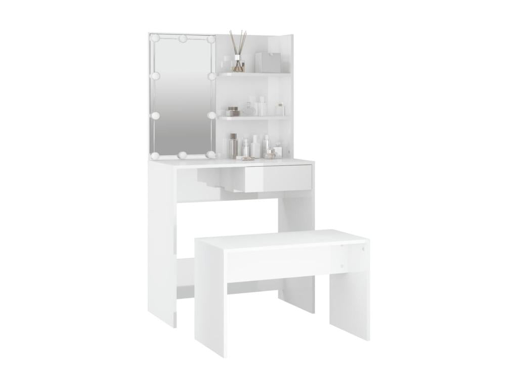 Ensemble de coiffeuse avec LED Blanc brillant Bois d'ingénierie KWOH50611