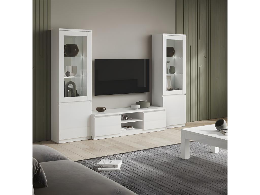 Elariva - Vitrine Gauche Laquée Blanc Brillant avec Leds ENDB70081