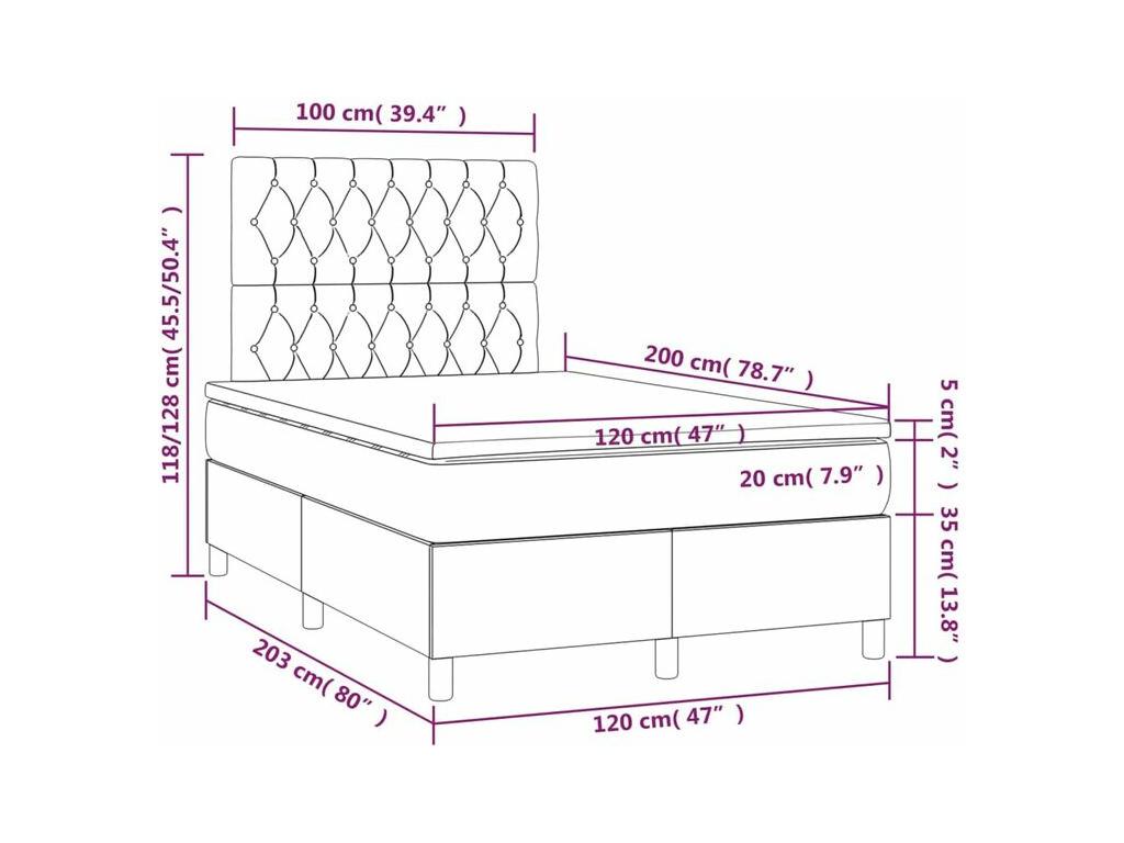 Sommier à lit avec matelas Gris clair 120x200 Tissu CYLM60522