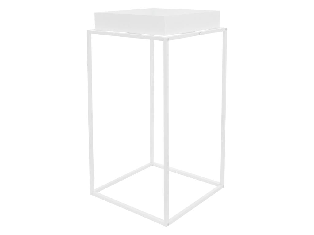 Support de plantes/fleurs métal blanc porte-fleurs stable avec bac 45x45x88 cm UKEA02482