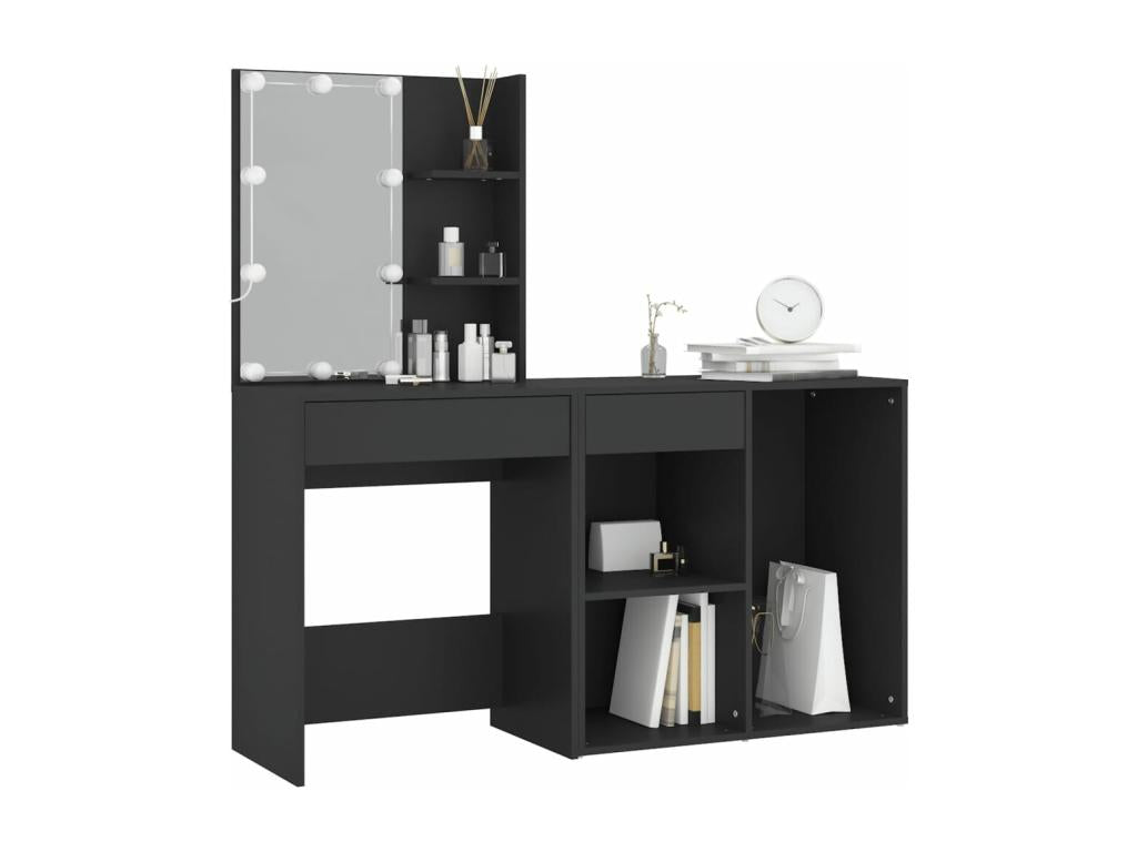 Coiffeuse à LED avec armoire noir bois d'ingénierie XUBR83174