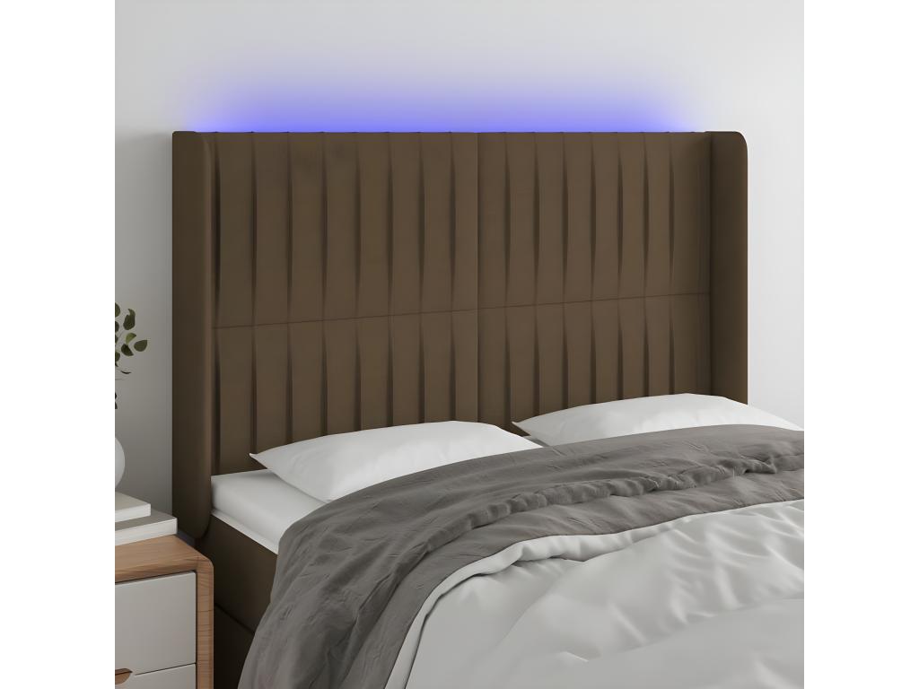 Tête de lit à LED Marron foncé 147x16x118/128 cm Tissu JCKX15127