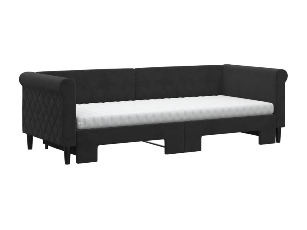 Lit de jour avec lit gigogne et matelas noir 80x200 cm velours YTSN02547