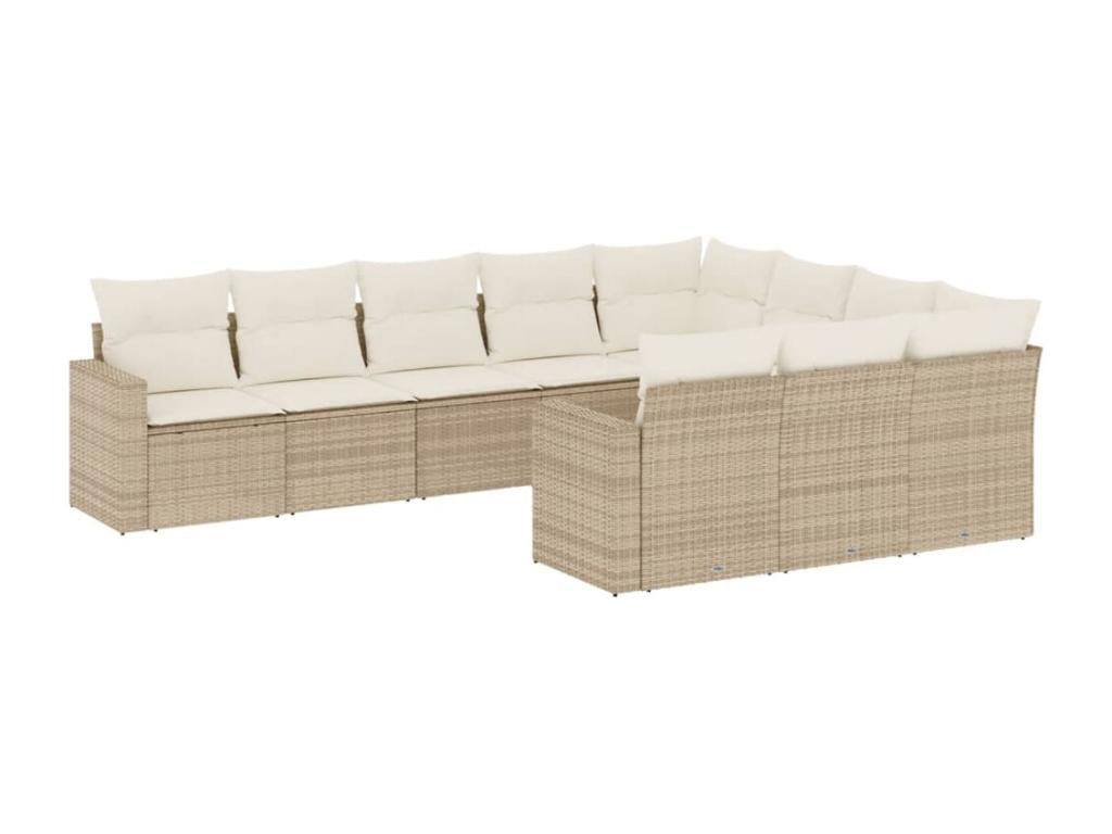 Salon de jardin avec coussins 10 pcs beige résine tressée XYLB42457