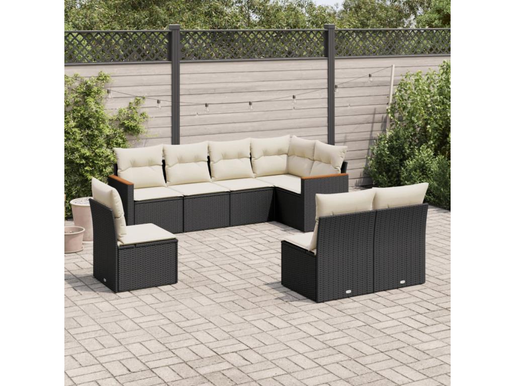 Salon de jardin 8 pcs avec coussins noir résine tressée RYNK91657