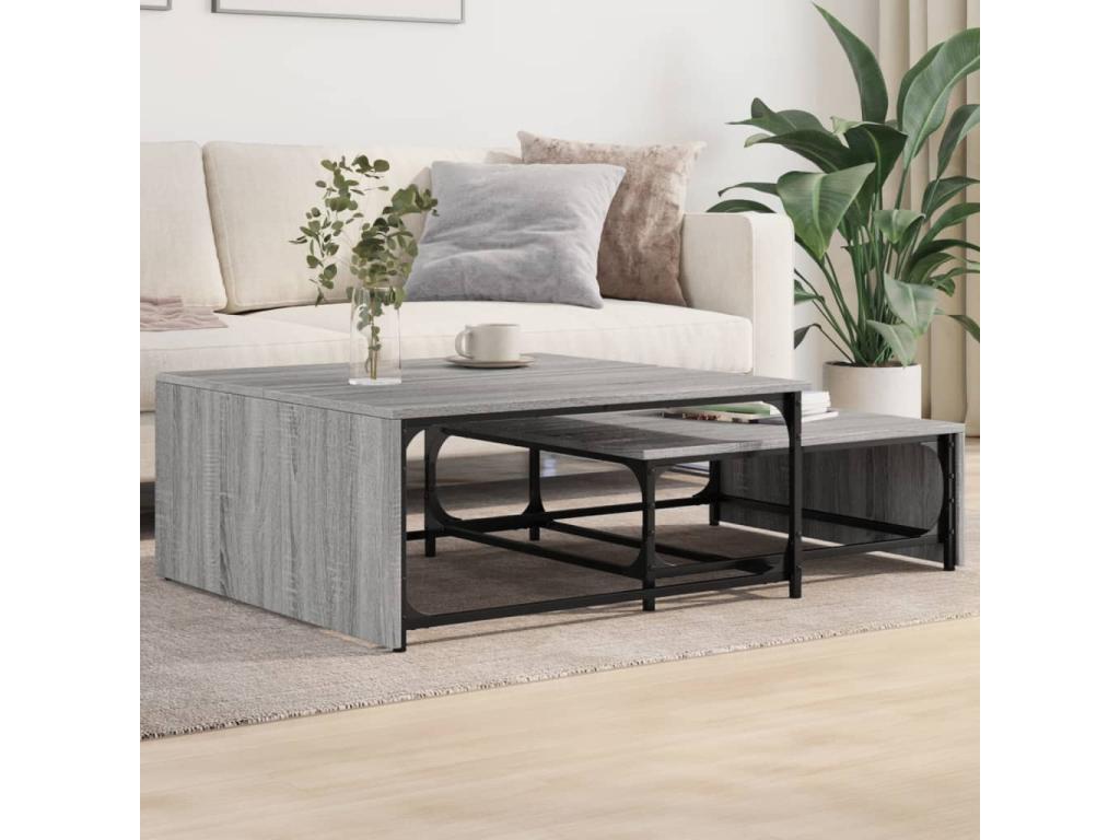 Tables basses gigognes 2pcs gris bois d'ingénierie métal PTZE72163