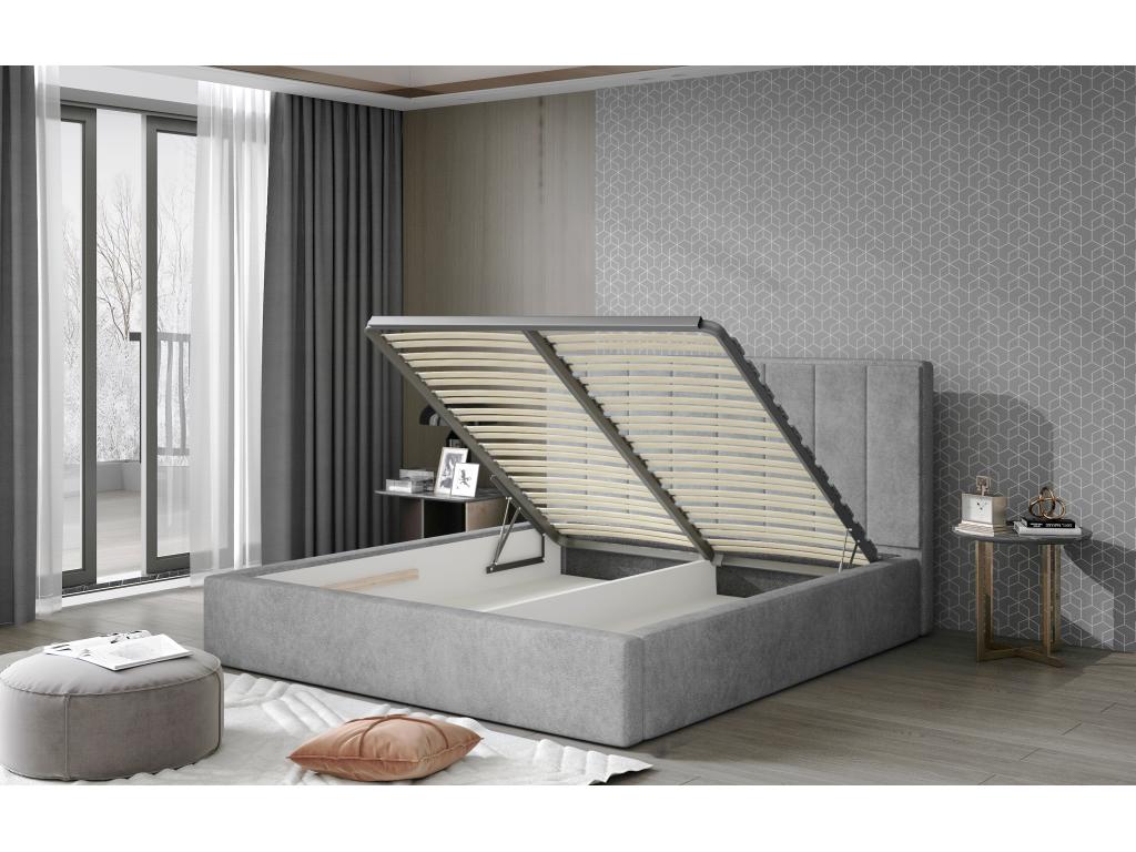 Lit rembourré de luxe tissu Elariva-Couleur Anthracite.-200x200-Version avec sommier UUXN60511