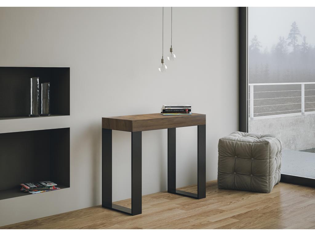 Console extensible 90x40/300 cm Noyer cadre Anthracite FVNP65687