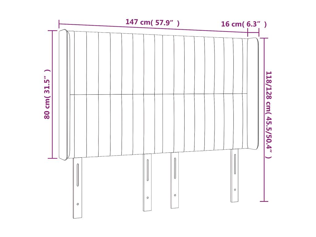 Tête de lit à LED Marron foncé 147x16x118/128 cm Tissu JCKX15127