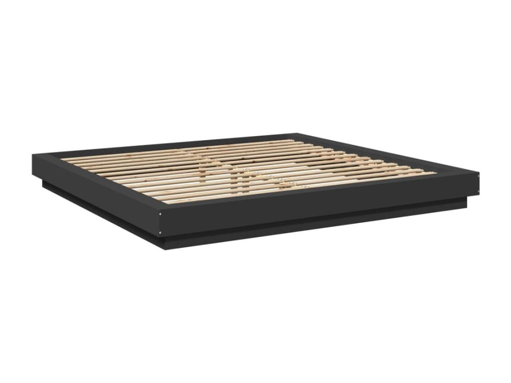 Cadre de lit avec Elarivaères LED noir 200x200 bois d'ingénierie KYKS55562