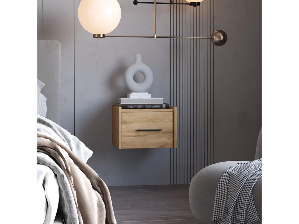 Chevet flottant Boa en mélamine avec rails métalliques 25 cm X 35 cm X 33.5 cm Beige RYXP60686