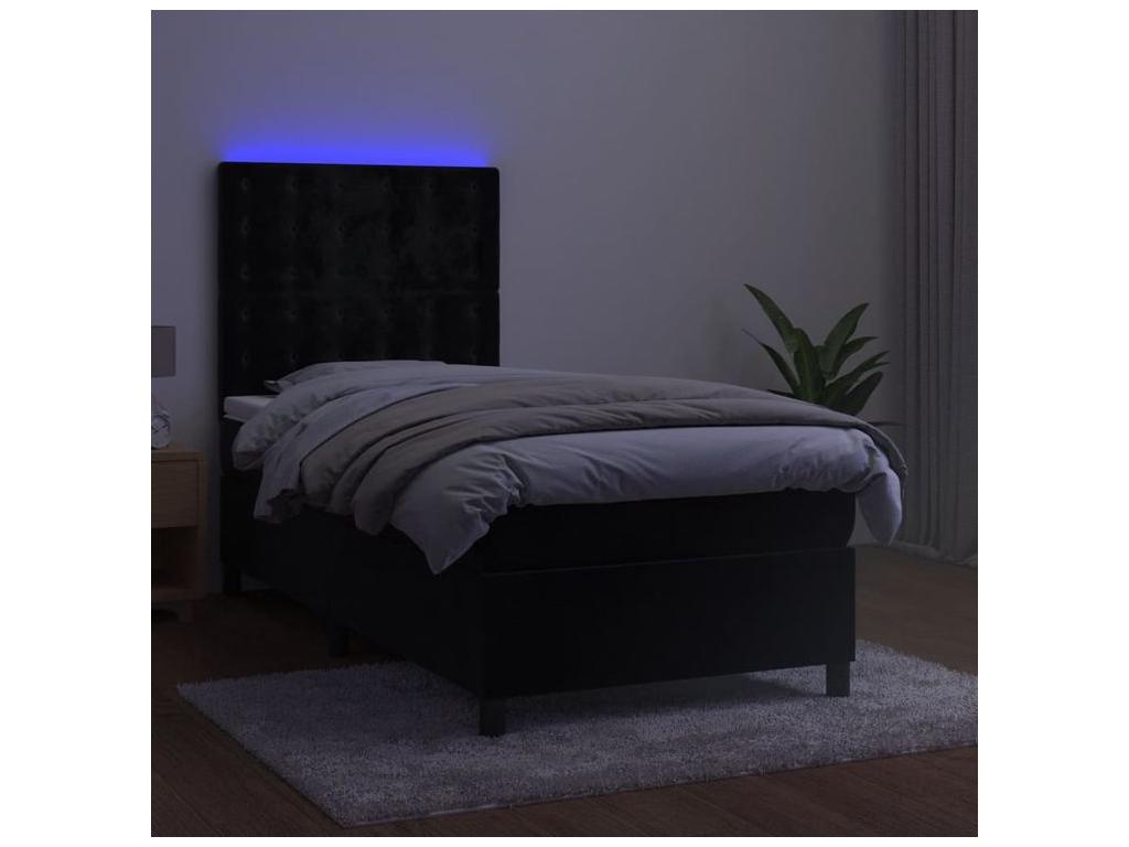 Sommier à lit matelas et LED Noir 100x200 Velours GOTX32924