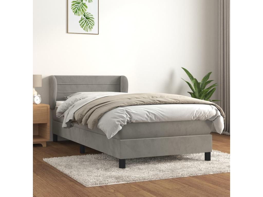 Lit à sommier tapissier et matelas Gris clair 90x200 cm Velours BXAP43029