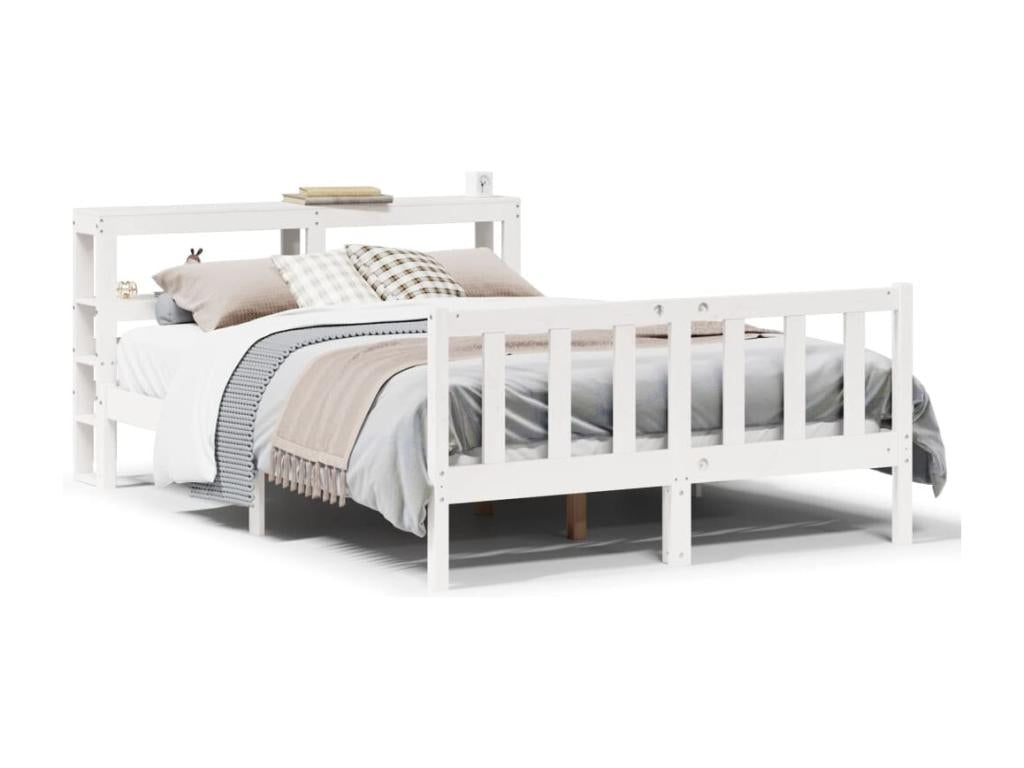 Cadre de lit sans matelas blanc 160x200 cm bois de pin massif LAAC71358