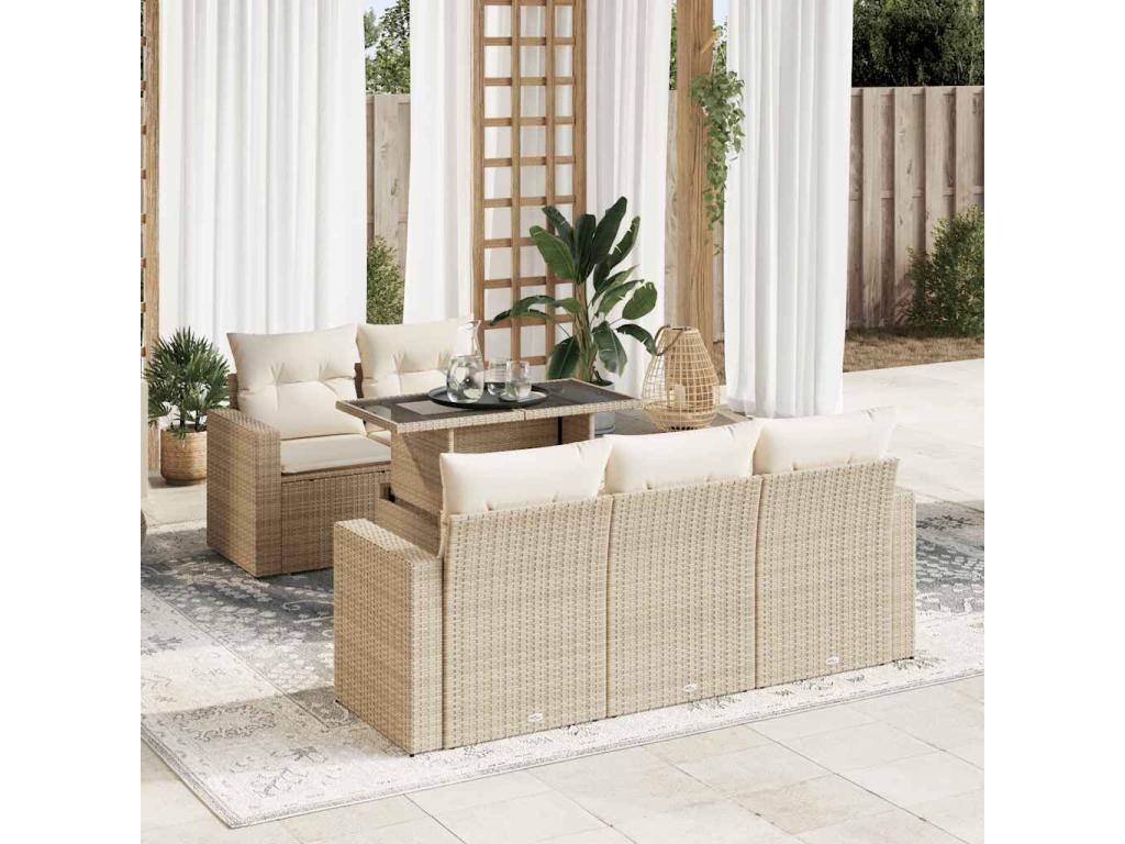 Salon de jardin avec coussins 6 pièces beige résine tressée XXGP44998