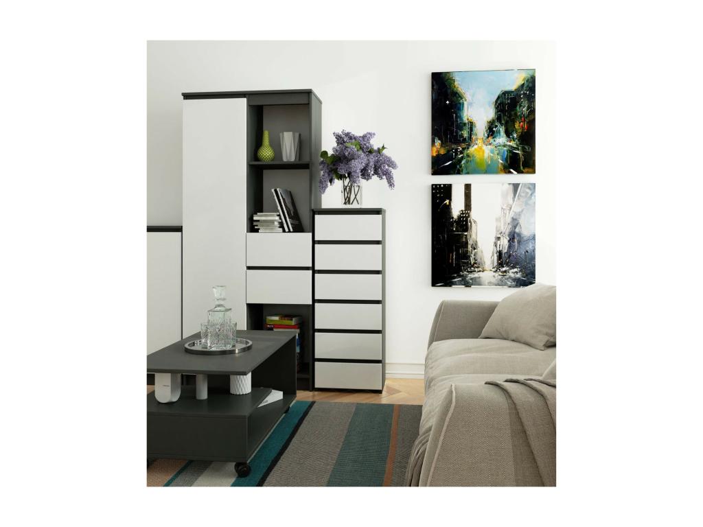 Commode Lysvia CL6 Gris Graphite 40 cm 6 tiroirs façade Blanche 40x35x109 cm ZLXO37560