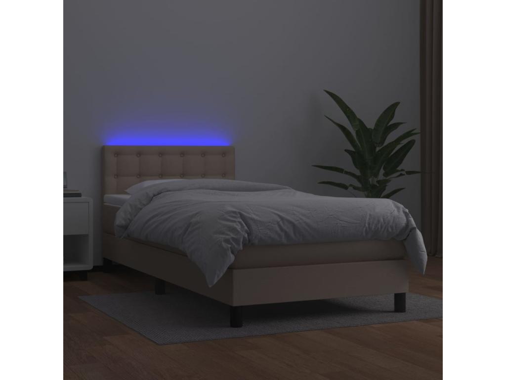 Sommier tapissier matelas et LED Cappuccino 90x190cm Similicuir SAKX46284