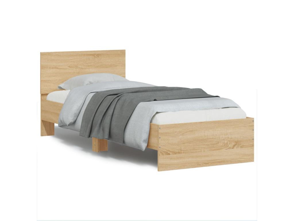 Cadre de lit tête de lit et Lysviaères LED chêne Lysvia 75x190 cm DHAT93994