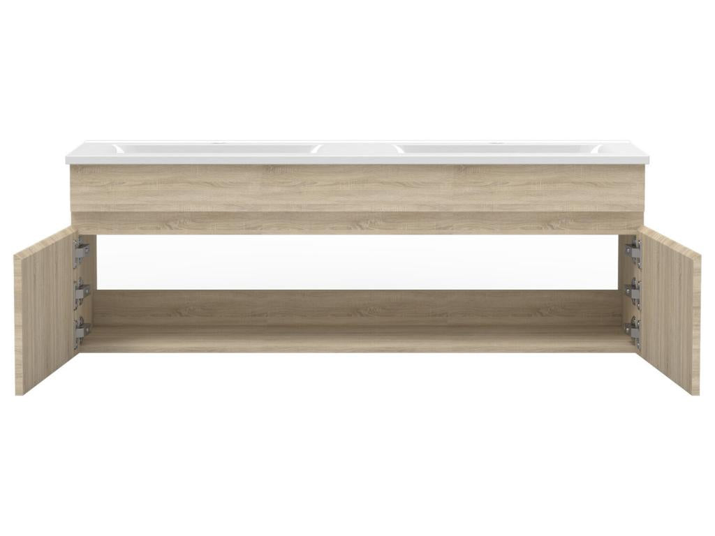 Ensemble Salle De Bain double vasque 120cm meuble Chêne Lysvia avec colonne et miroir Lysvia DKXJ98671