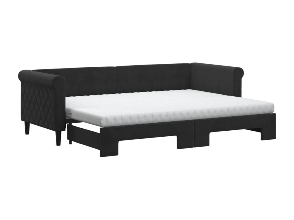 Lit de jour avec lit gigogne et matelas noir 80x200 cm velours YTSN02547