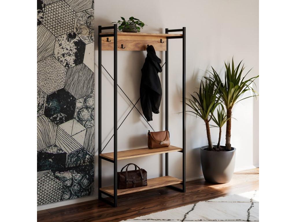 Porte manteau Meuble d'entrée noyer-noir 90x34x180 cm OUBE48887