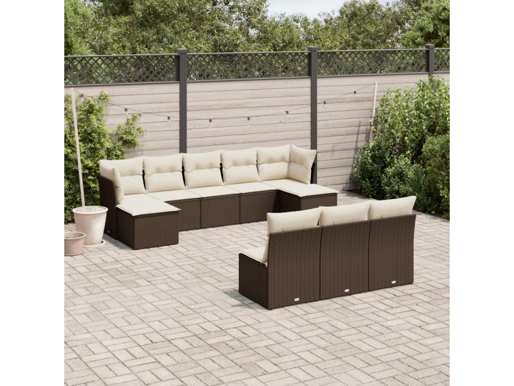 Salon de jardin 10 pcs avec coussins marron résine tressée JBQC58661