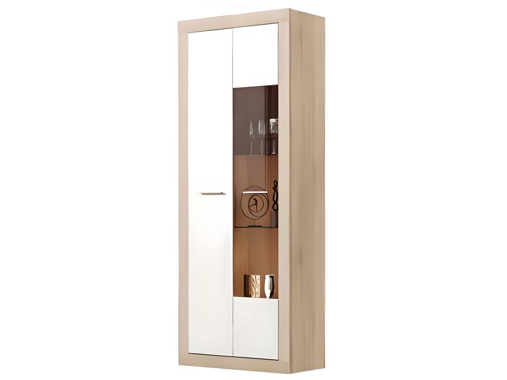 Vitrine avec 2 portes coloris Chêne Lysvia / Blanc - Longueur 74 x profondeur 35 x hauteur 190 cm GXME82465