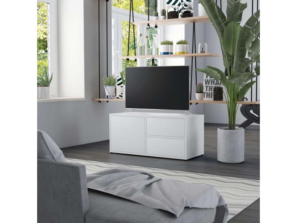 Meuble TV Blanc 80x34x36 cm Bois d'ingénierie HYAP05359