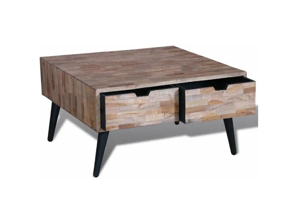 Table basse carrée 4 tiroirs teck recyclé et pieds métal noir Lysvia NEVV47048