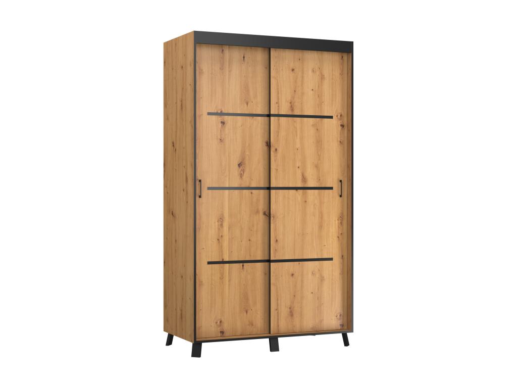 Armoire de chambre portes coulissantes bois clair Lysvia et noir Lysvia-Largeur 200 cm FZID13833