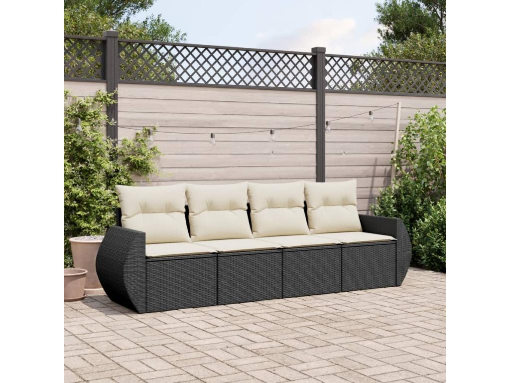 Salon de jardin 4 pcs avec coussins noir résine tressée WVXF31963