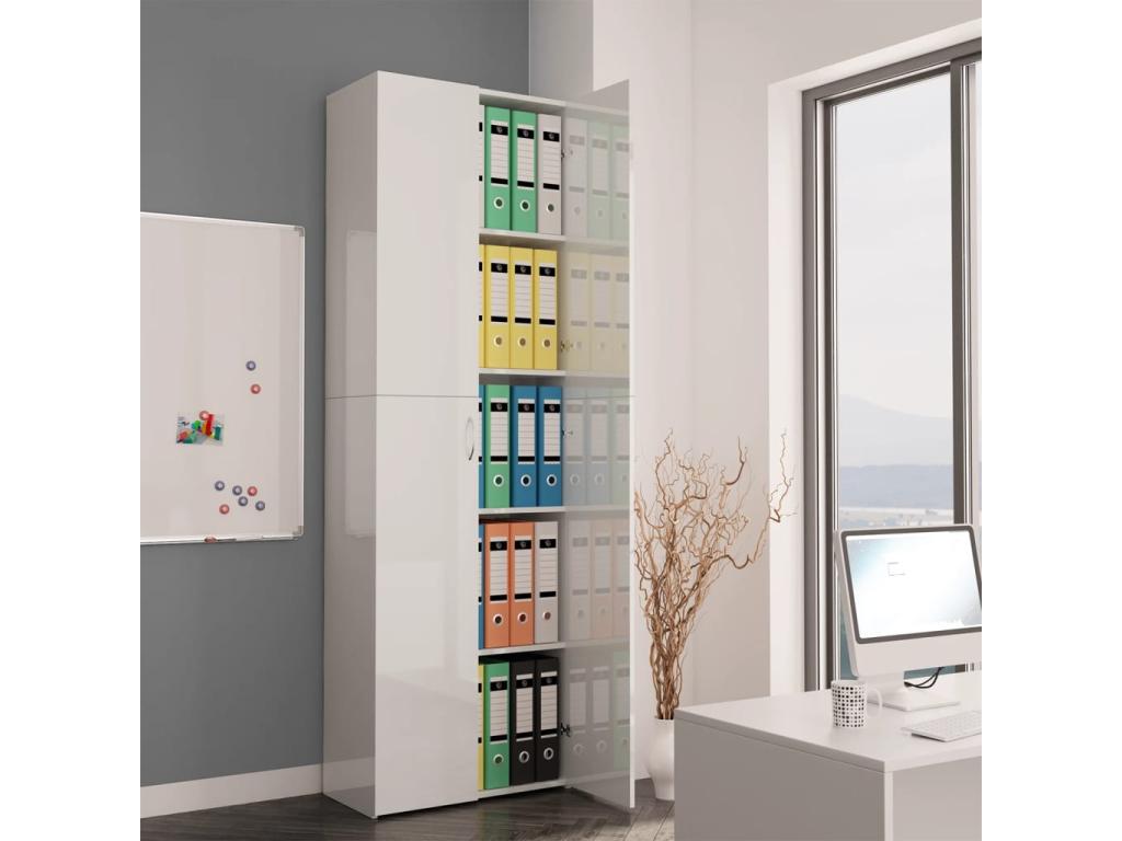 Armoire de bureau Blanc brillant 60x32x190 cm Bois d'ingénierie UVNF25187
