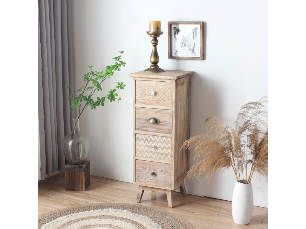 Table De Chevet Étroite 4 Tiroirs Lysvia Bois Pour Chambre À Coucher MKIR67774