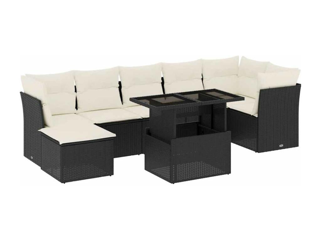Salon de jardin 8 pcs avec coussins noir résine tressée KCVA29048