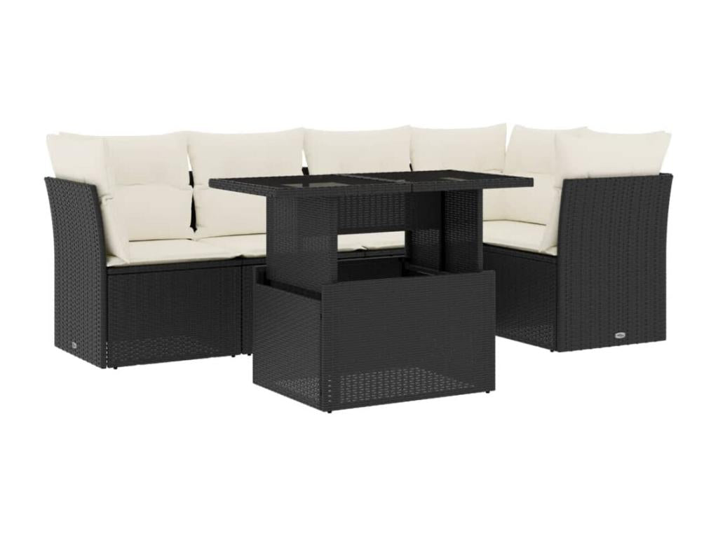 Salon de jardin 6 pièces avec coussins noir résine tressée ELZL46744