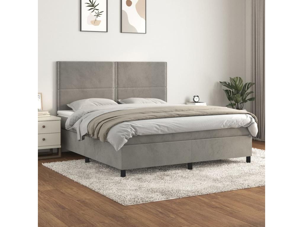 Lit à sommier tapissier et matelas Gris clair 180x200cm Velours LQNR33933