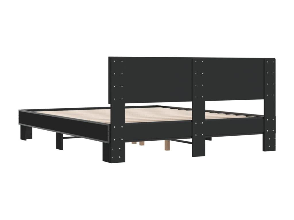 Cadre de lit noir 150x200 bois d'ingénierie et métal BCJQ85548