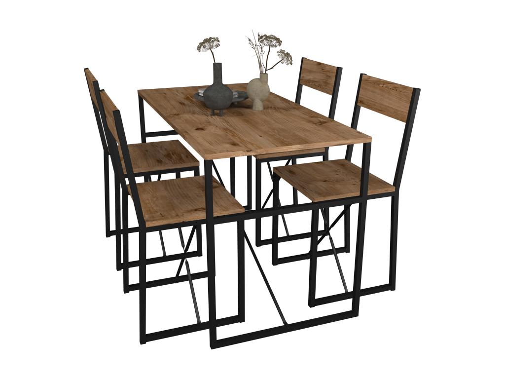 Elariva 5 pcs- bois métal table de cuisine table à manger ensemble table chaises ElarivaL chêne miel HEUD79698