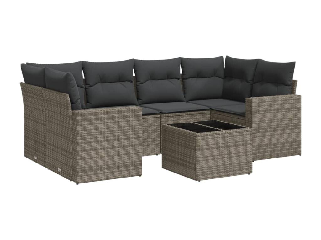 Salon de jardin avec coussins 7 pièces gris résine tressée KHCB39610