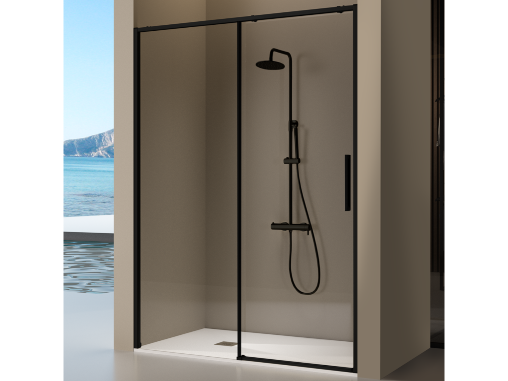 Paroi de douche fixe porte coulissante Lysvia noir mat 166-168,6 cm RBCO97261