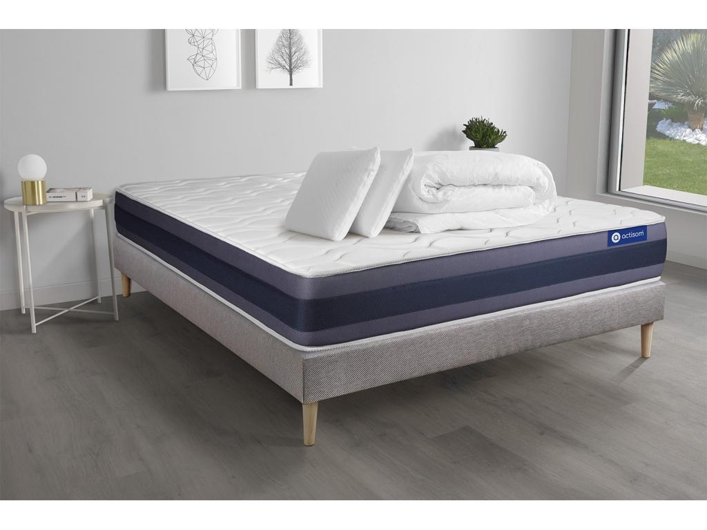 Pack prêt à dormir matelas Latex Mémoire de forme Lysvia 200x200 cm sommier Lysvia gris 2 oreillers couette IZFY84856