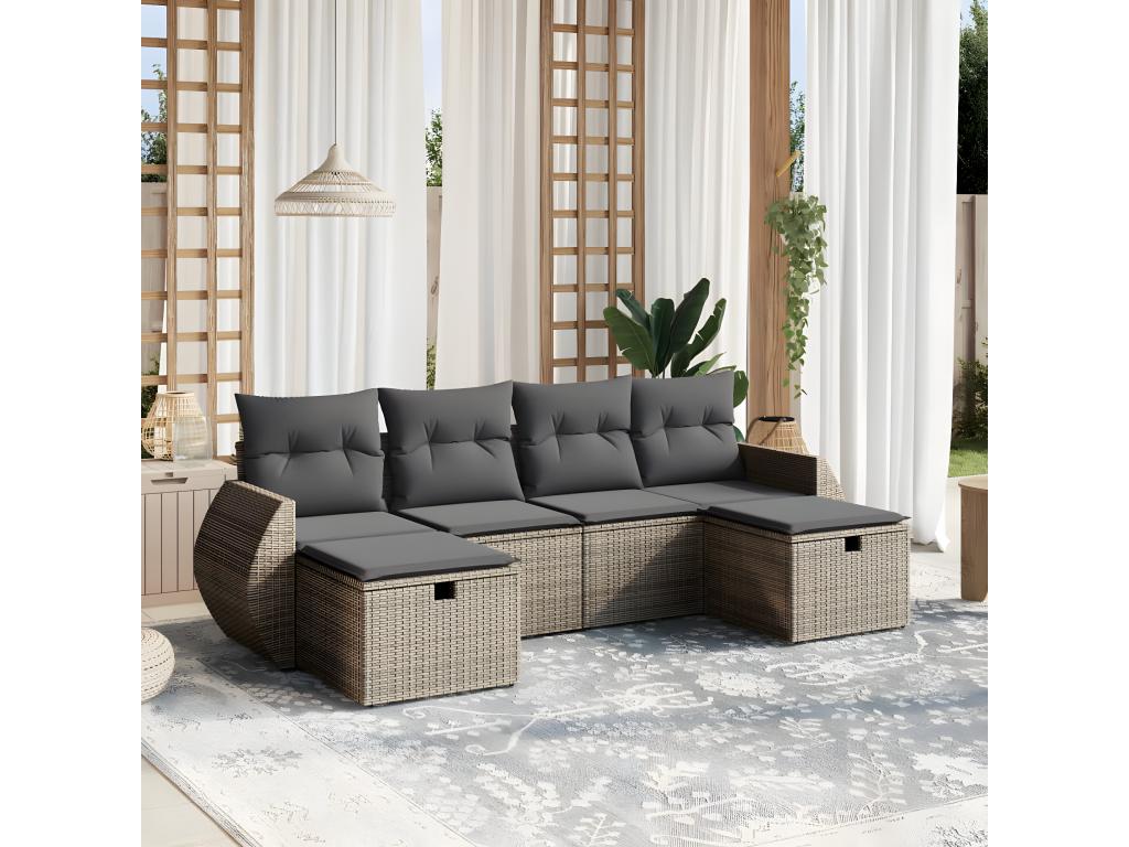Salon de jardin 6 pcs avec coussins gris résine tressée XBCS03105
