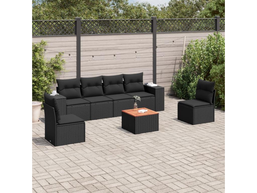 Salon de jardin 7 pcs avec coussins noir résine tressée AIHO05907