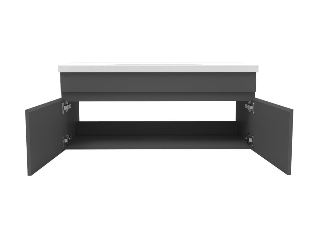 Ensemble meubles Salle de Bain simple vasque 100cm miroir rond lumineux Anthracite PQXG95689