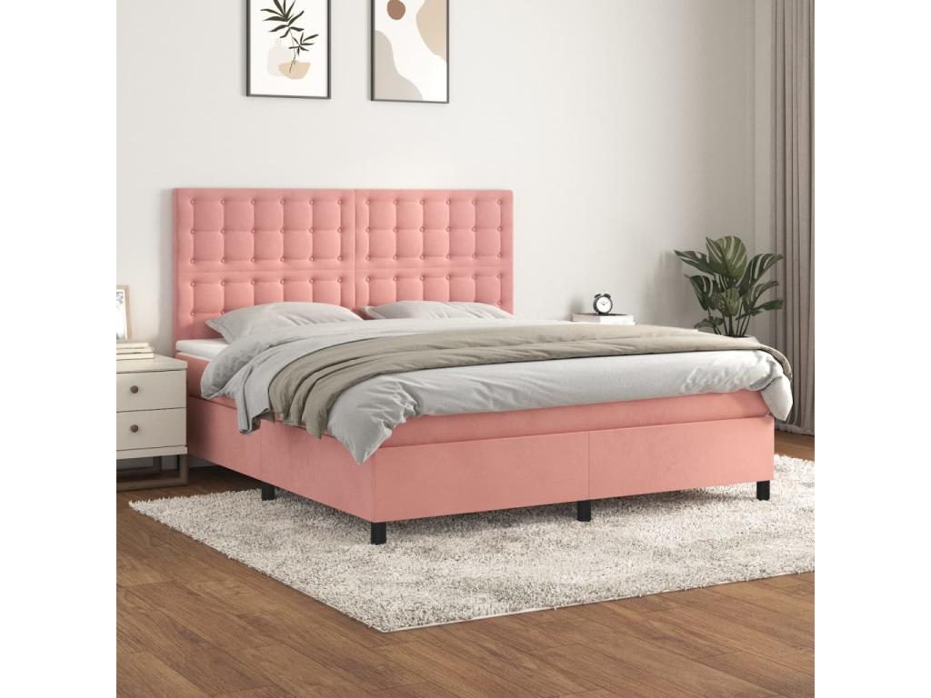Sommier à Lysvia de lit avec matelas Rose 180x200 cm Velours IMAI31362